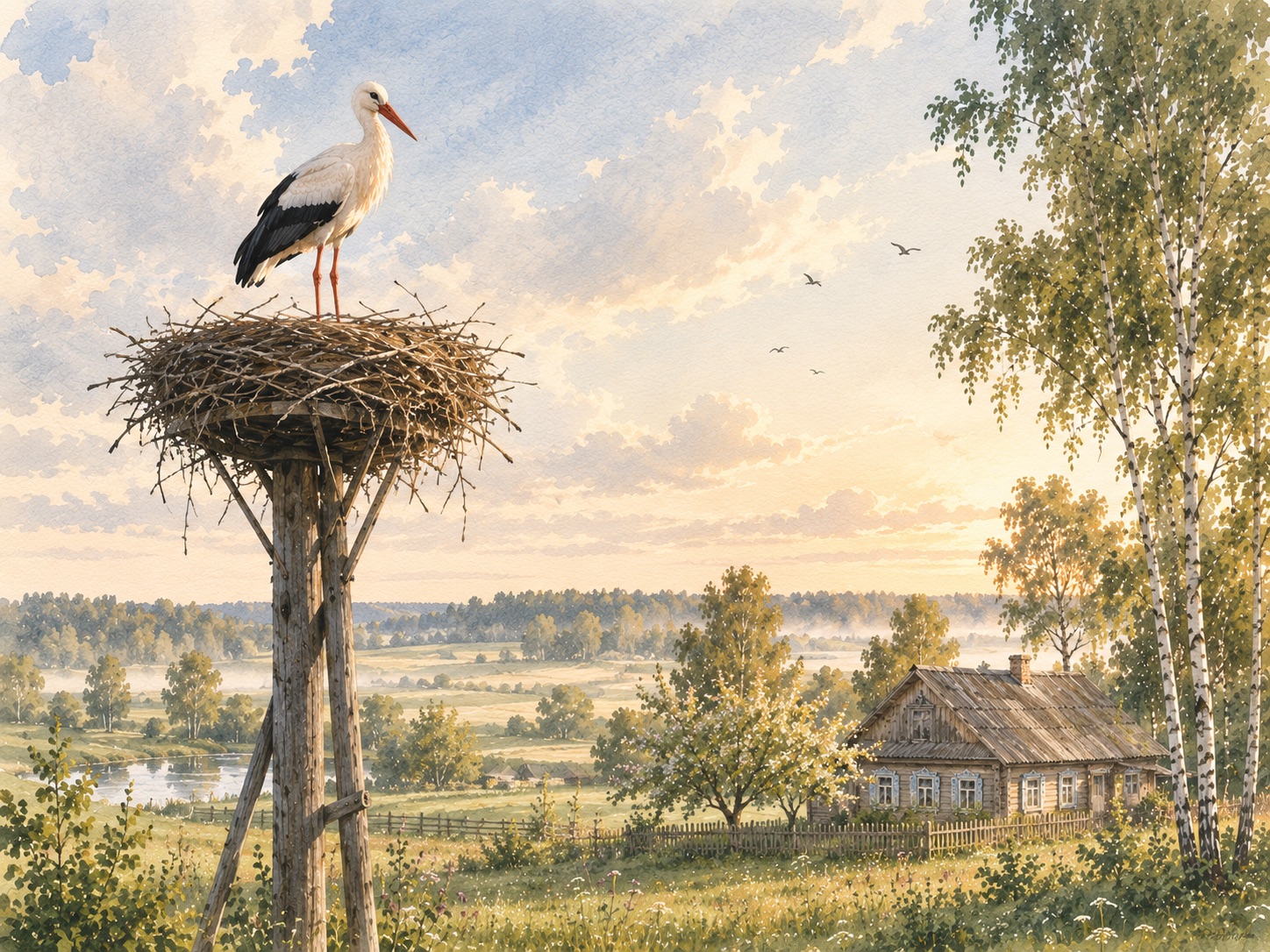 Storks Over the Farm